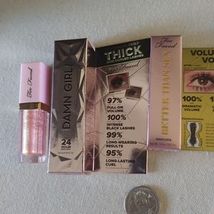 too face 1 high shine lip gloss 2 mascara